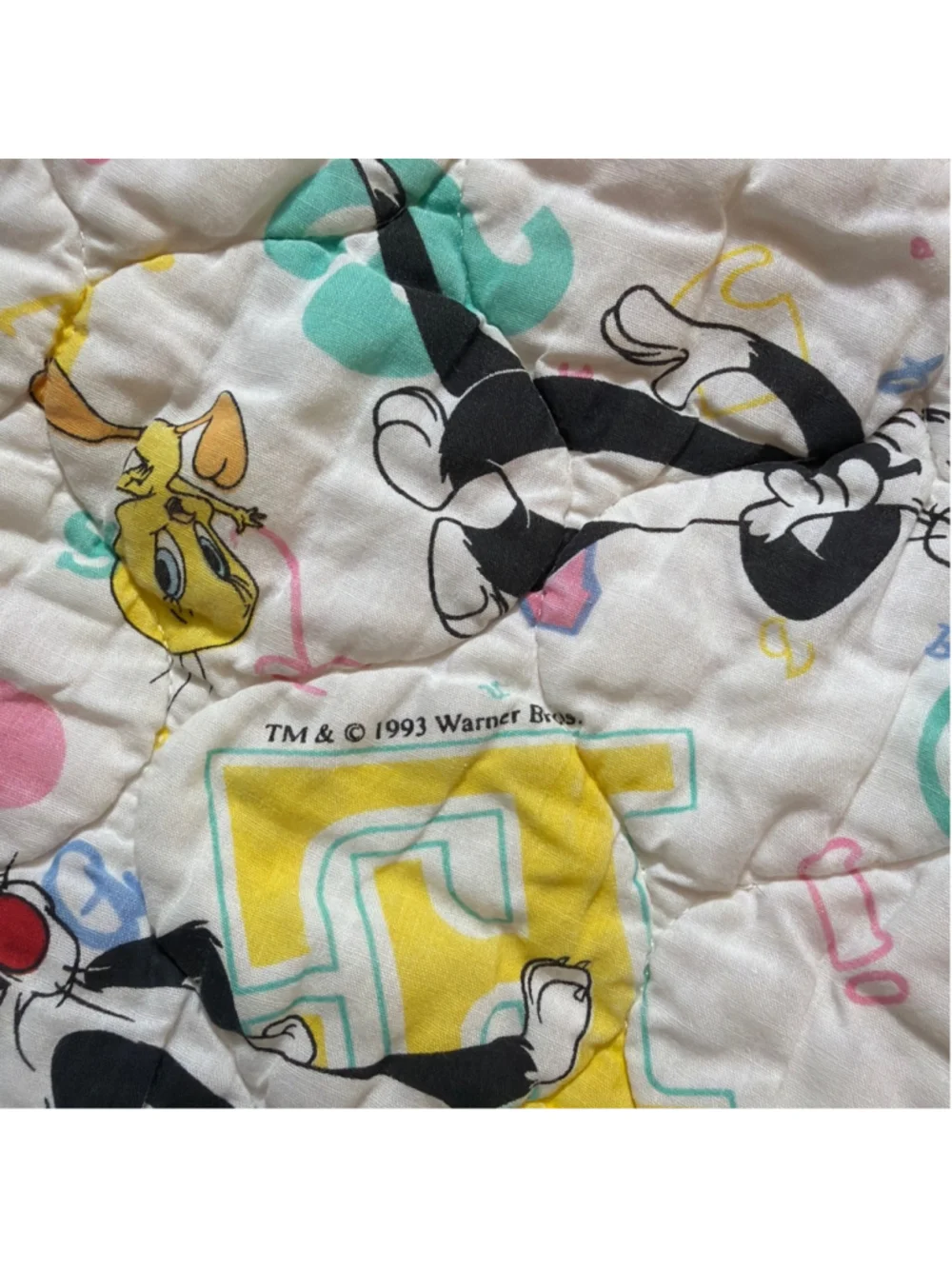 Vintage Looney Tunes Crib Quilt Tweety Sylvester Warner Bros. Cartoon Characters